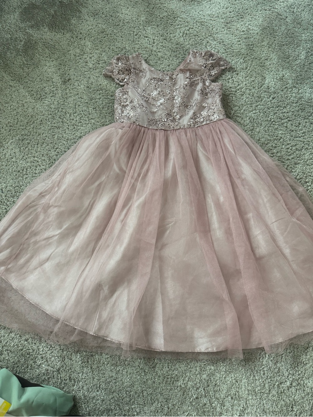 Girls Dusty Pink Tulle Embroidered Formal Dress